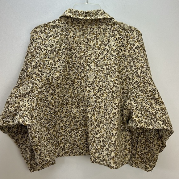 Solitaire Floral Print Allover Eyelets Snap Front Crop Jacket XL Dolman Sleeves - Picture 2 of 14